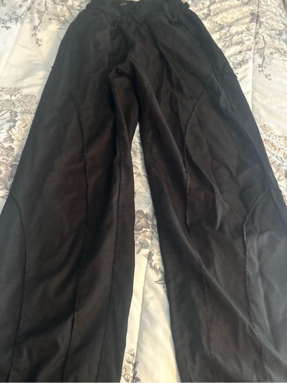 Black Wide Leg Seam-Detail Pants